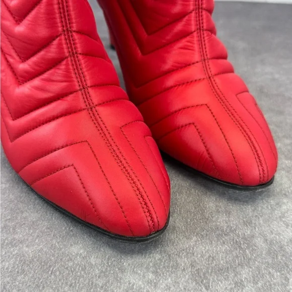 Gucci Gg Matelasse 95mm Red Nylon Slouchy Quilted Heeled Boots - Picture 6 of 13